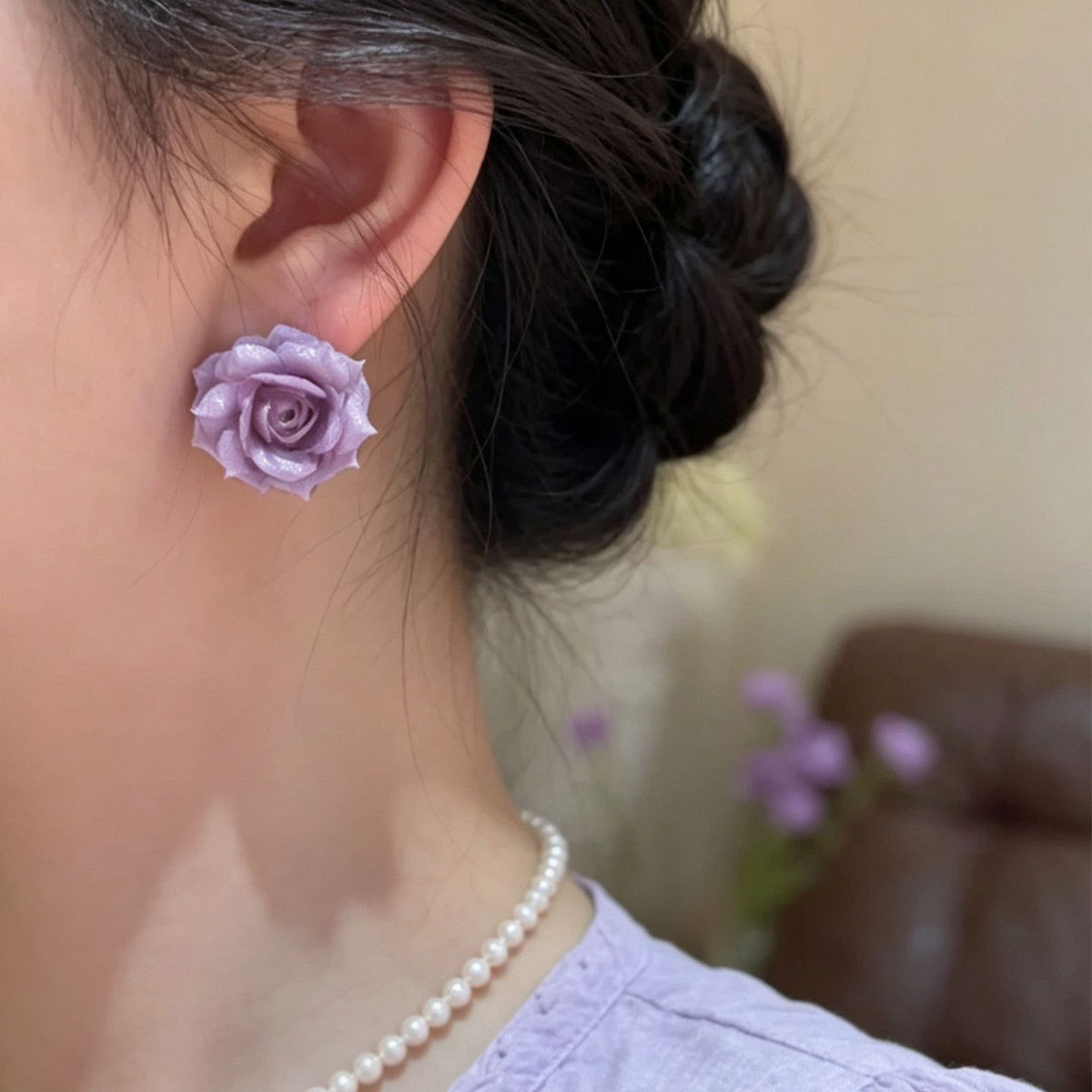 Wholesale Fashion Purple Flower Stud Earrings,  Alloy Jewelry Accessory for Women Boutique Resale