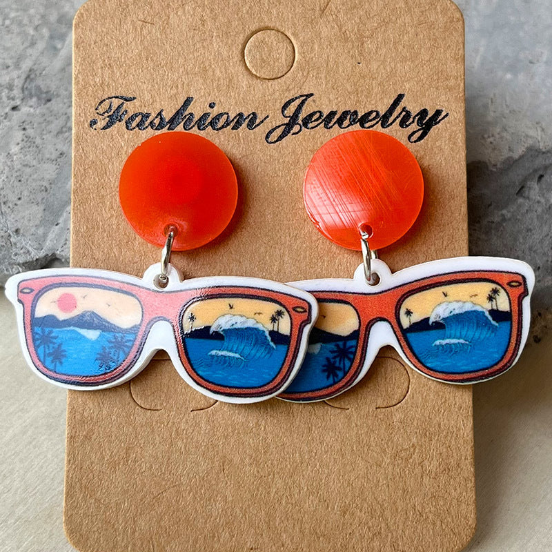 Wholesale 2 Pairs/pack Seaside Beer Sunglasses Sunrise Sunset Acrylic Earrings Summer ACC-ES-HY019