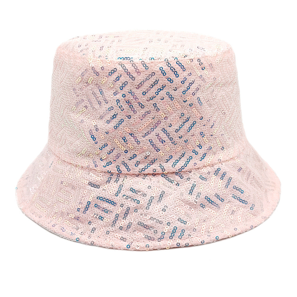 Wholesale  Sequin Grid Stripe Stage Performance Reflective Basin Hat Bucket Hat