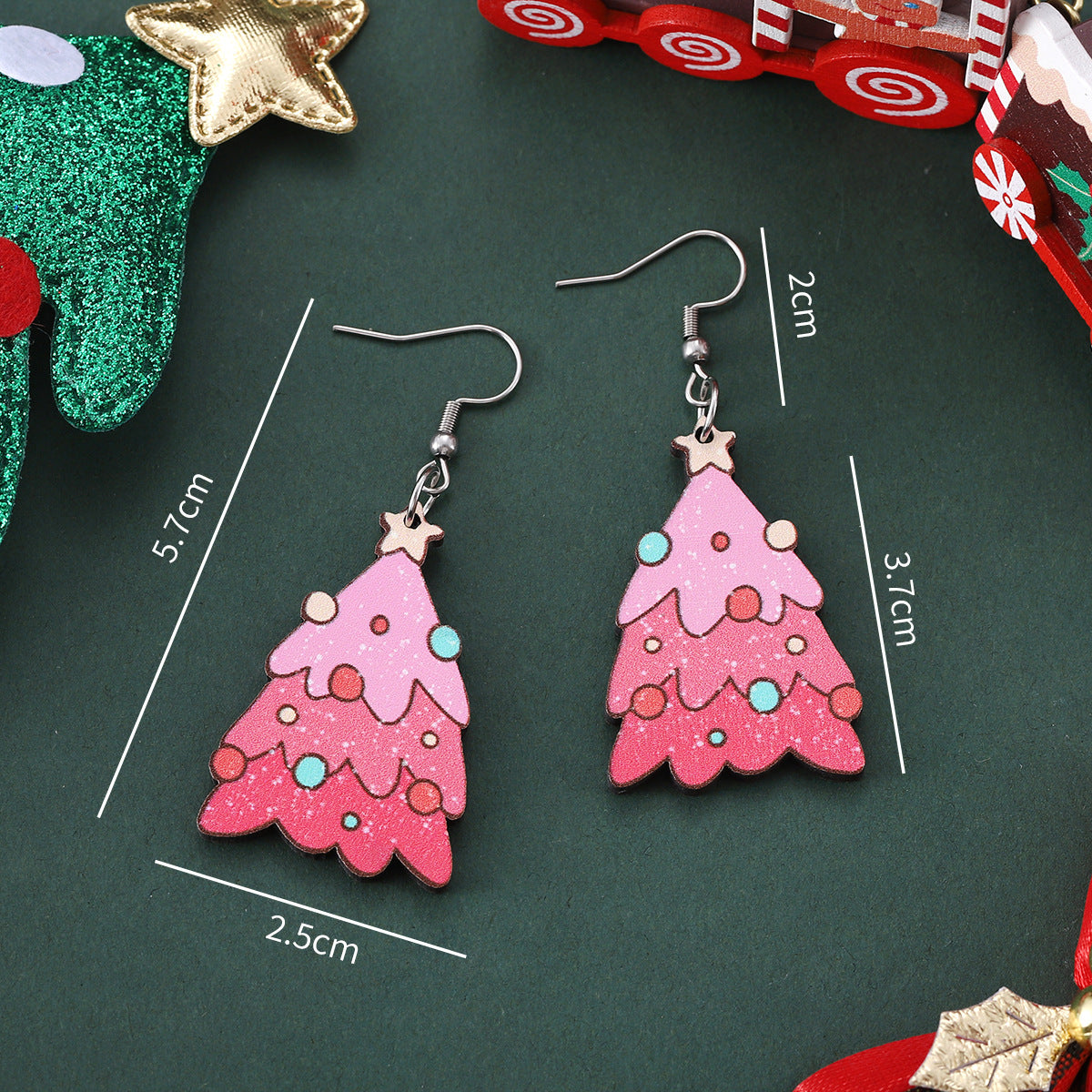Wholesale Christmas Lantern Bow Pink Christmas Tree Pendant Earrings