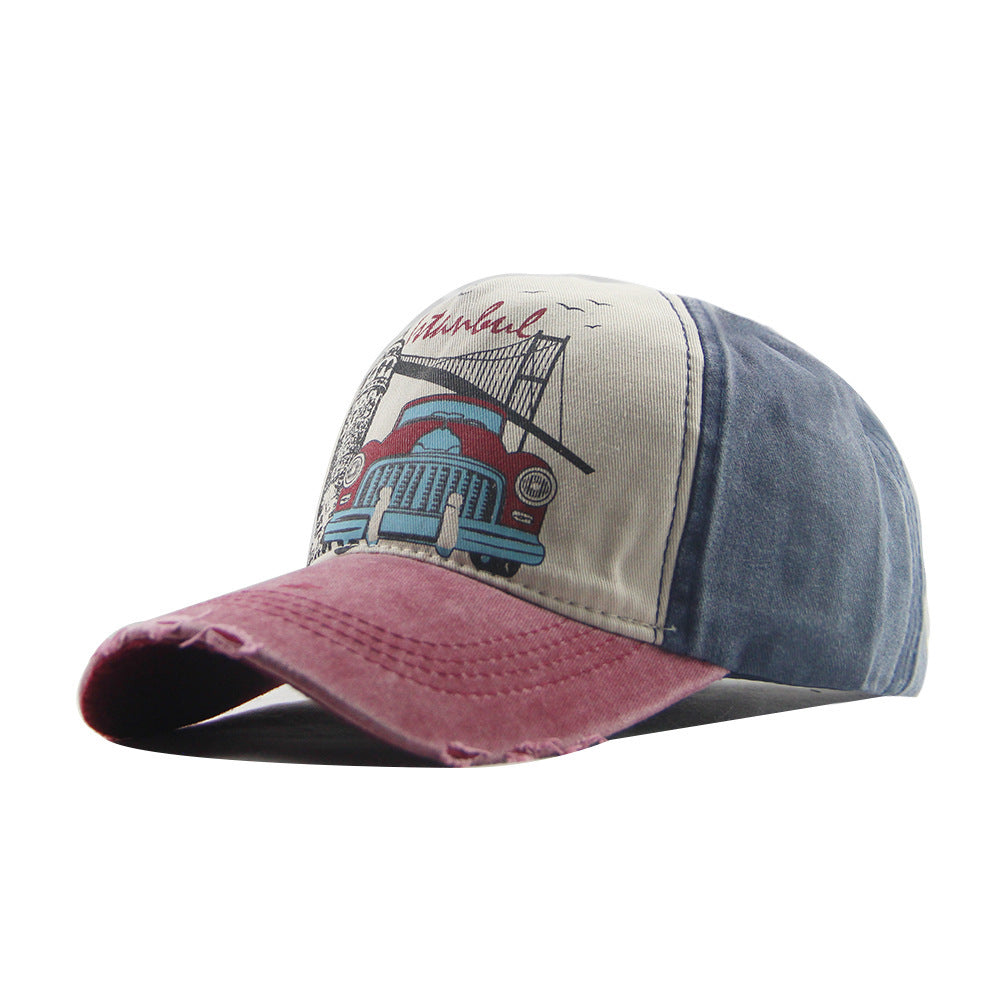 Wholesale Trendy Five Panel Trucker Baseball Cap Distressed Washed Cotton Burgundy With Navy Brim Outdoor Summer Sun Hat For Casual Wear