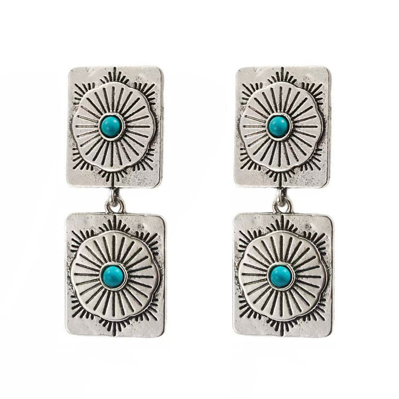 Wholesale Bohemian Turquoise Tassel Earrings Alloy Inlaid Resale Jewelry Accessory