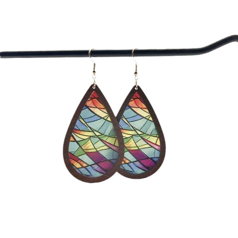 Wholesale teardrop shaped inlaid acrylic church color print earrings