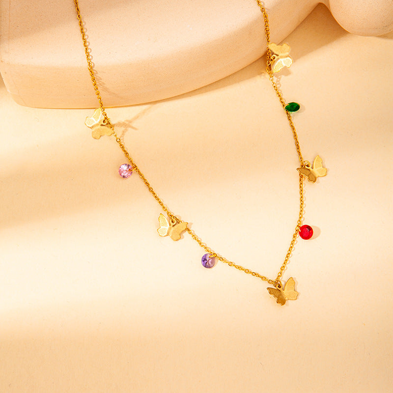 Wholesale  female stainless steel color zircon pendant necklace