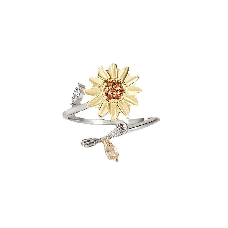 Wholesale  Rotating Ring Flower Shape Electroplated Copper Ring
