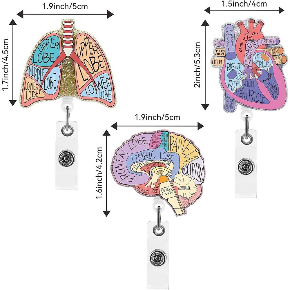 Wholesale Glitter Brain and Lung Human Organs Acrylic Retractable Clip Badge Keychain