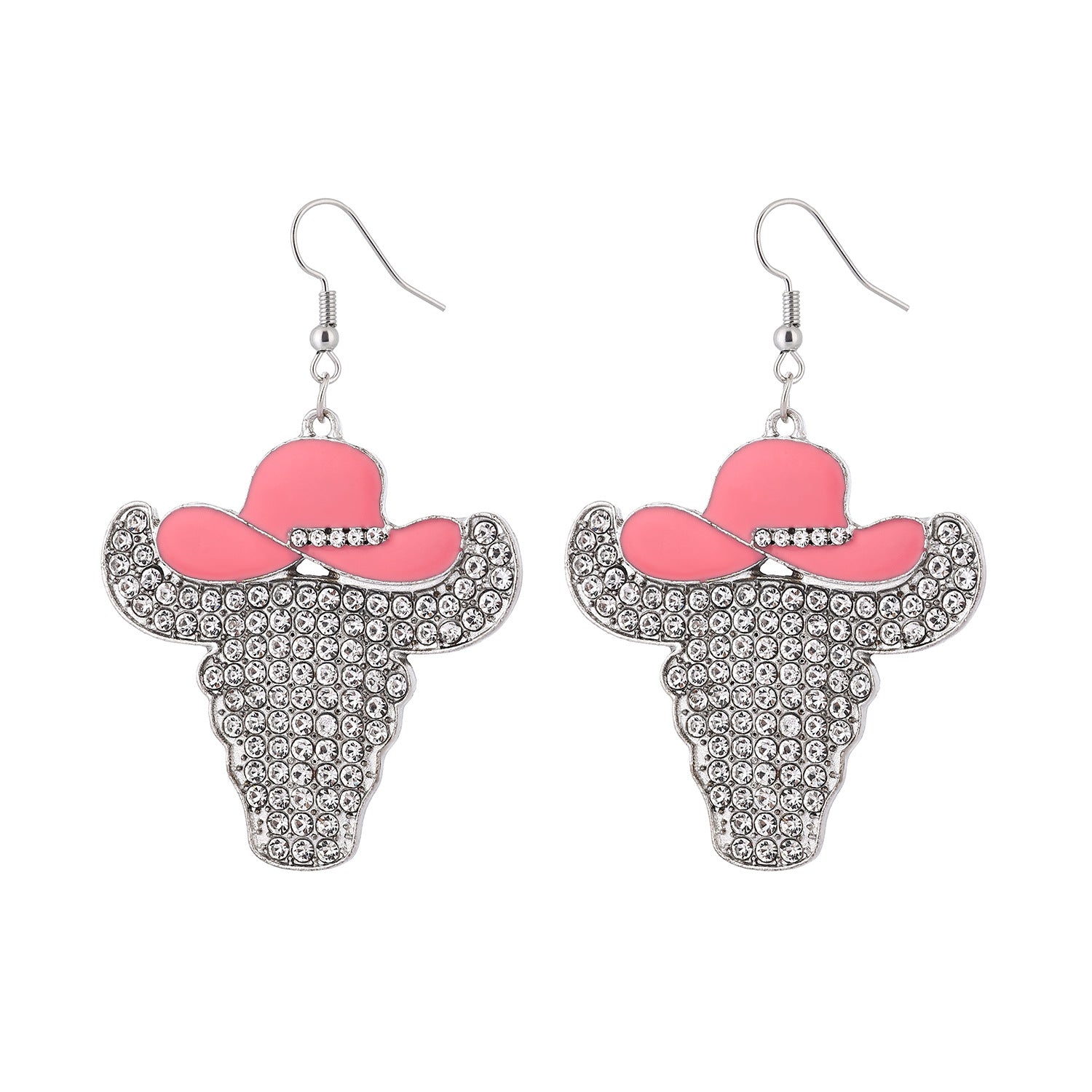 Wholesale  creative western cow's head diamond pendant earrings