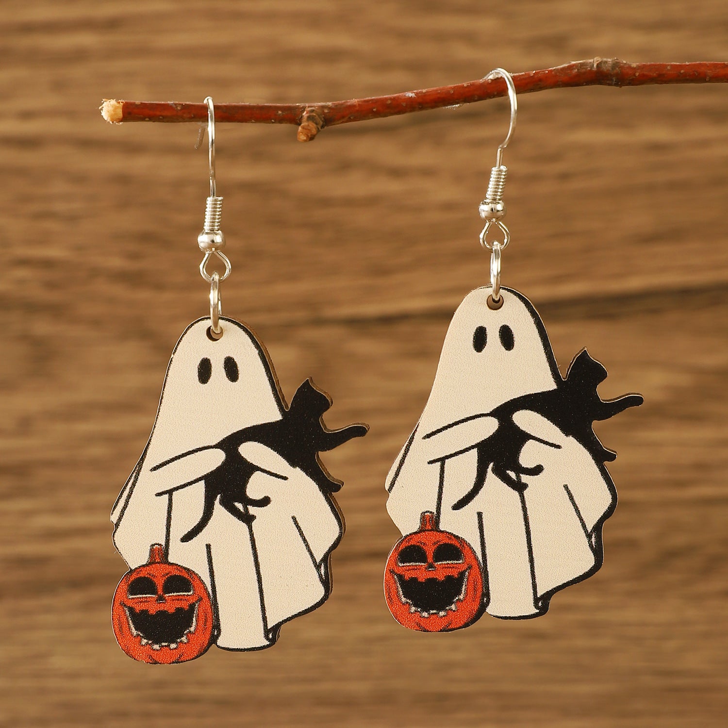 Wholesale Wooden  Gothic Earrings with Skeleton Pumpkin Ghost Pendants – Party Wear