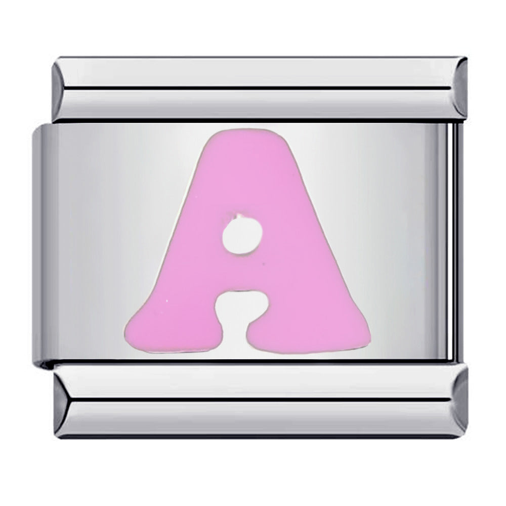 Wholesale Italian Charm Bracelet  pink English letters DIY Stainless Steel Composable Bracelet