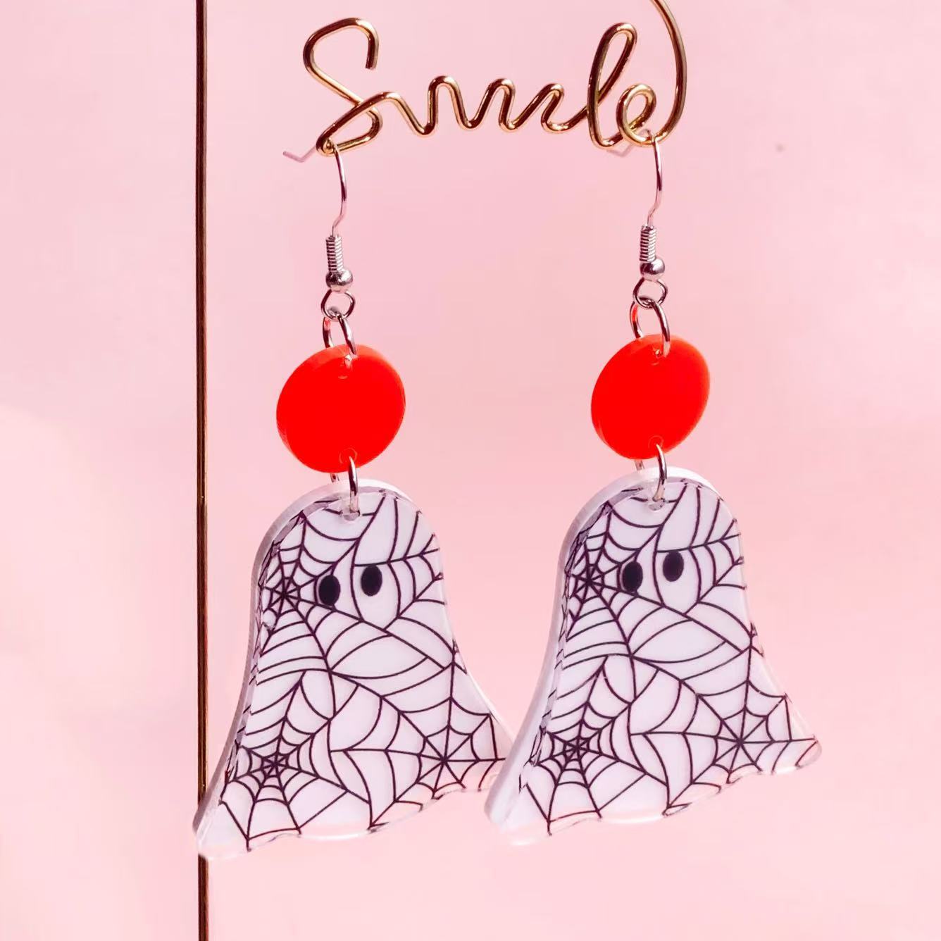 Wholesale Halloween Acrylic Spider Web Bat Earrings