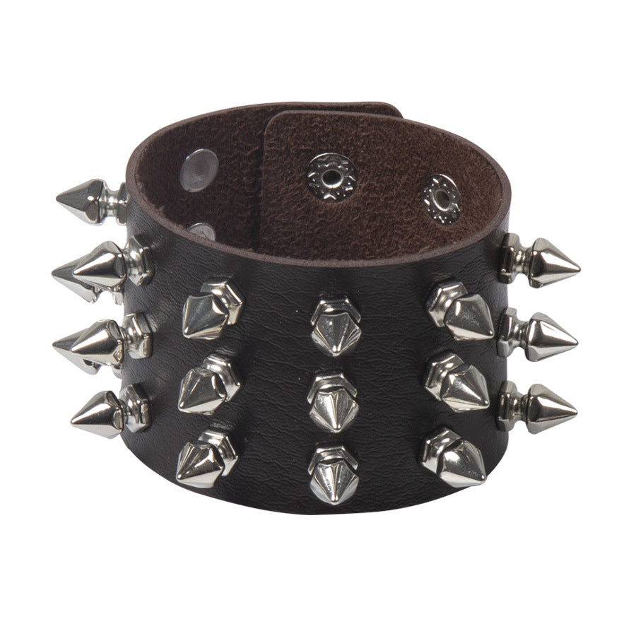 Wholesale Punk Style Exaggerated Pointy Rivet Bracelet Gothic Leather Bracelet ACC-BT-Jinl001