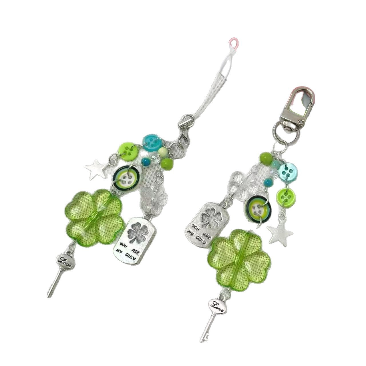 Wholesale Lucky Four-Leaf Clover Acrylic Beaded Keychain Charm - Trendy Gift and Car Key Accessory