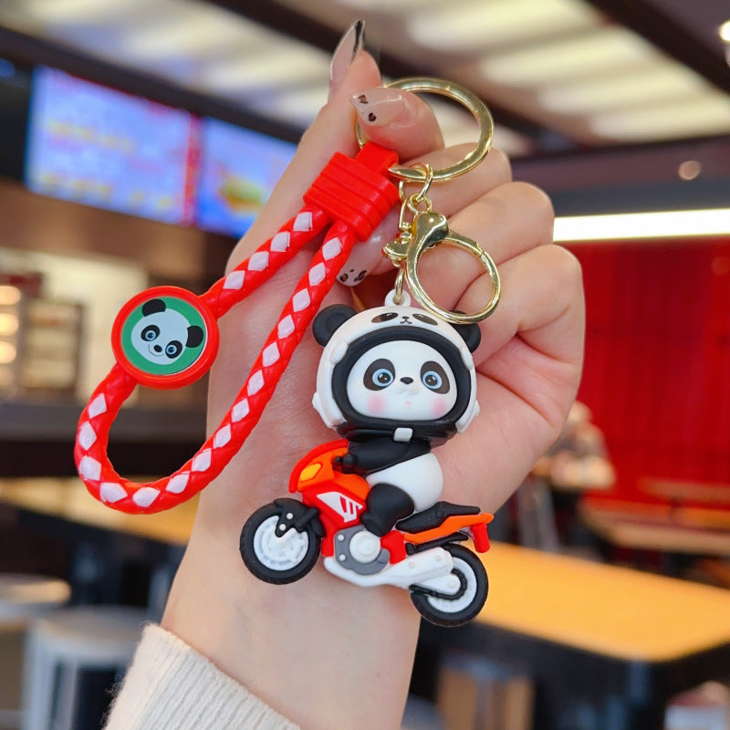 Wholesale Cute Motorcycle Panda PVC Keychain Cartoon Bag Charm Gift For Couples Resale