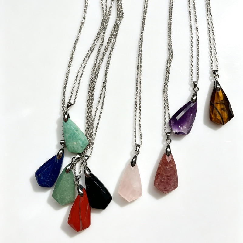 Wholesale Faceted Natural Amethyst Pendant Necklace Bohemian Geometric Jewelry Accessory For Boutique Resale