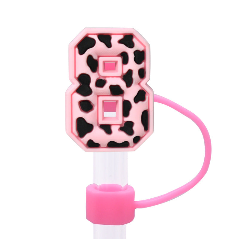 Wholesale Random 100pcs Pink leopard print cartoon Straw Cover Straw Tube Cap