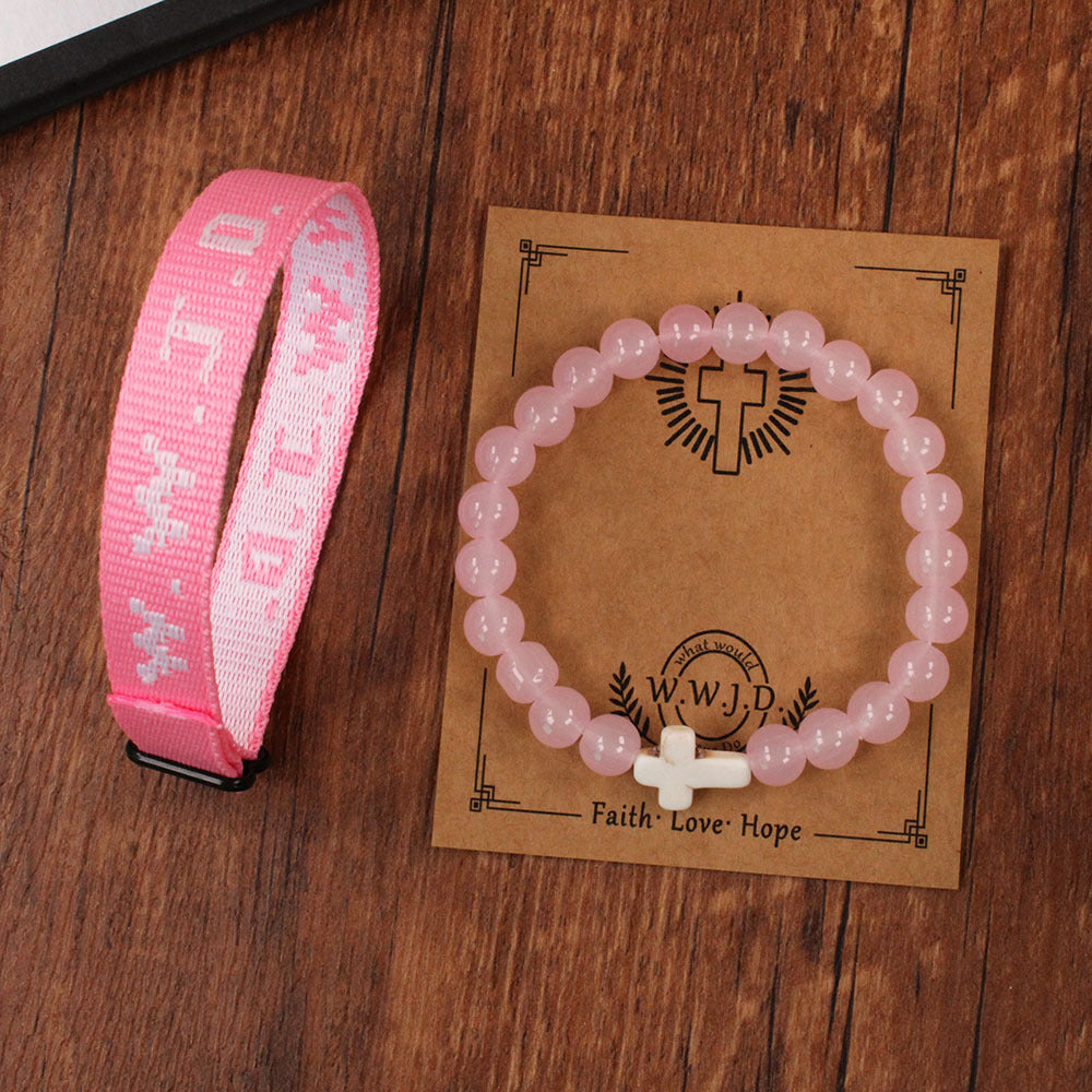 Wholesale Beaded Cross Mi Three-Piece  Purple Bracelet Combination Pink and Blue with Card  Bracelet