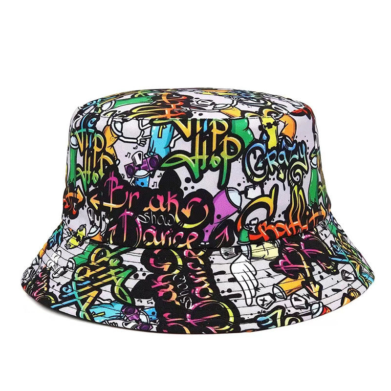 Wholesale Printed Cartoon Fisherman Hat,  Double-Sided Retro Sunshade,  Casual Outdoor Hat for Men Women