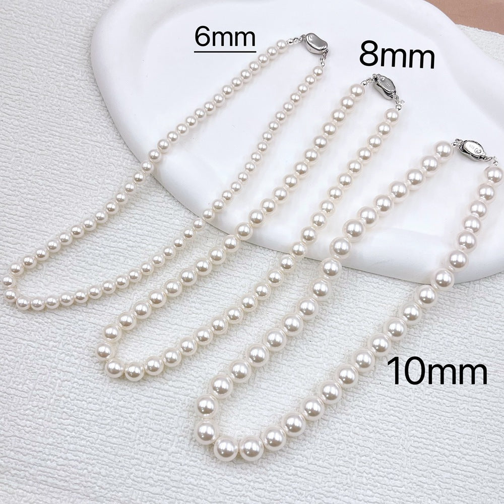 Wholesale French Glass Pearl 16 inch Long Necklace Light Luxury Clavicle Chain Titanium Steel Lobster Clasp ACC-NE-LaoY001