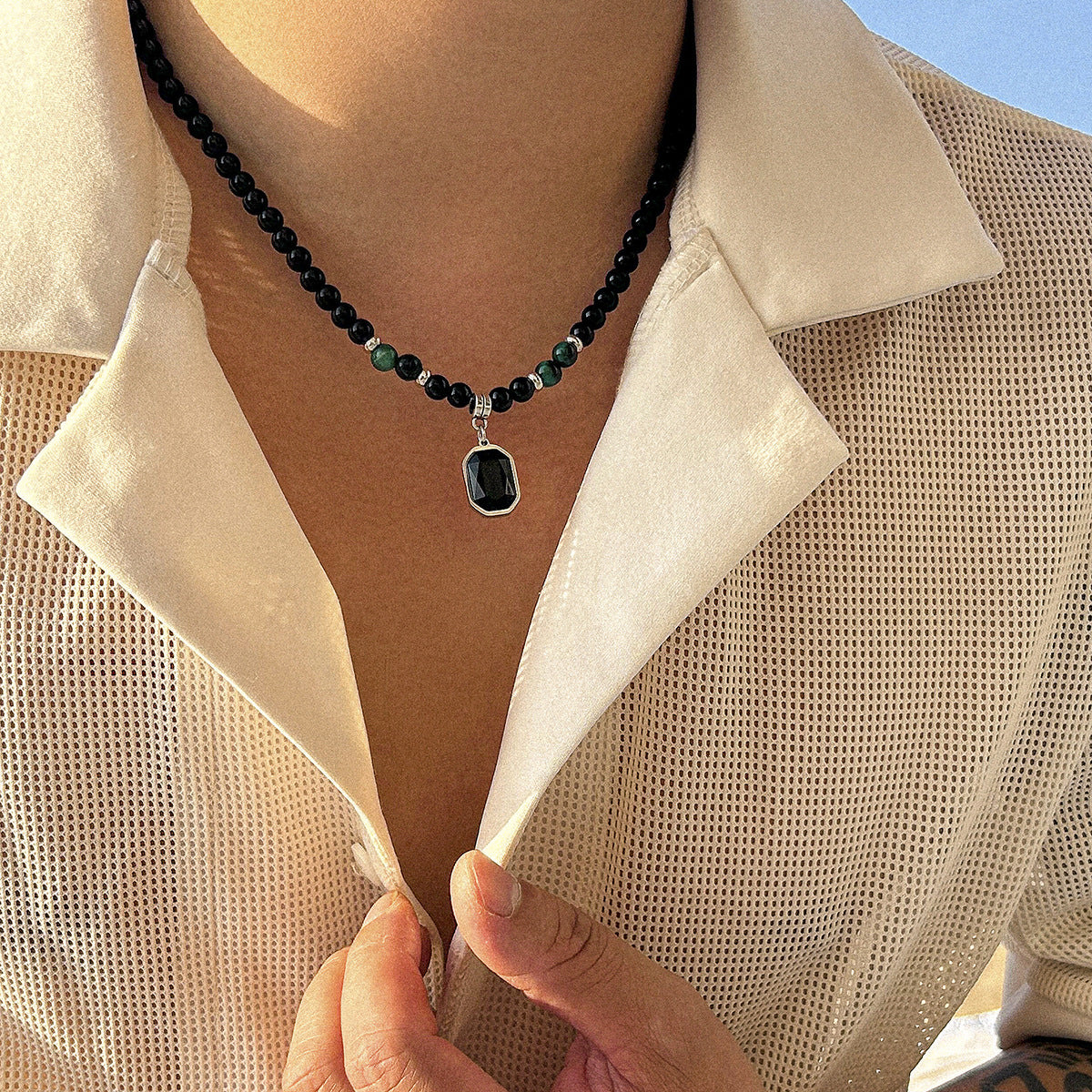 Wholesale Men's Stainless Steel Tiger Stone Ball Necklace ACC-NE-Puxin001