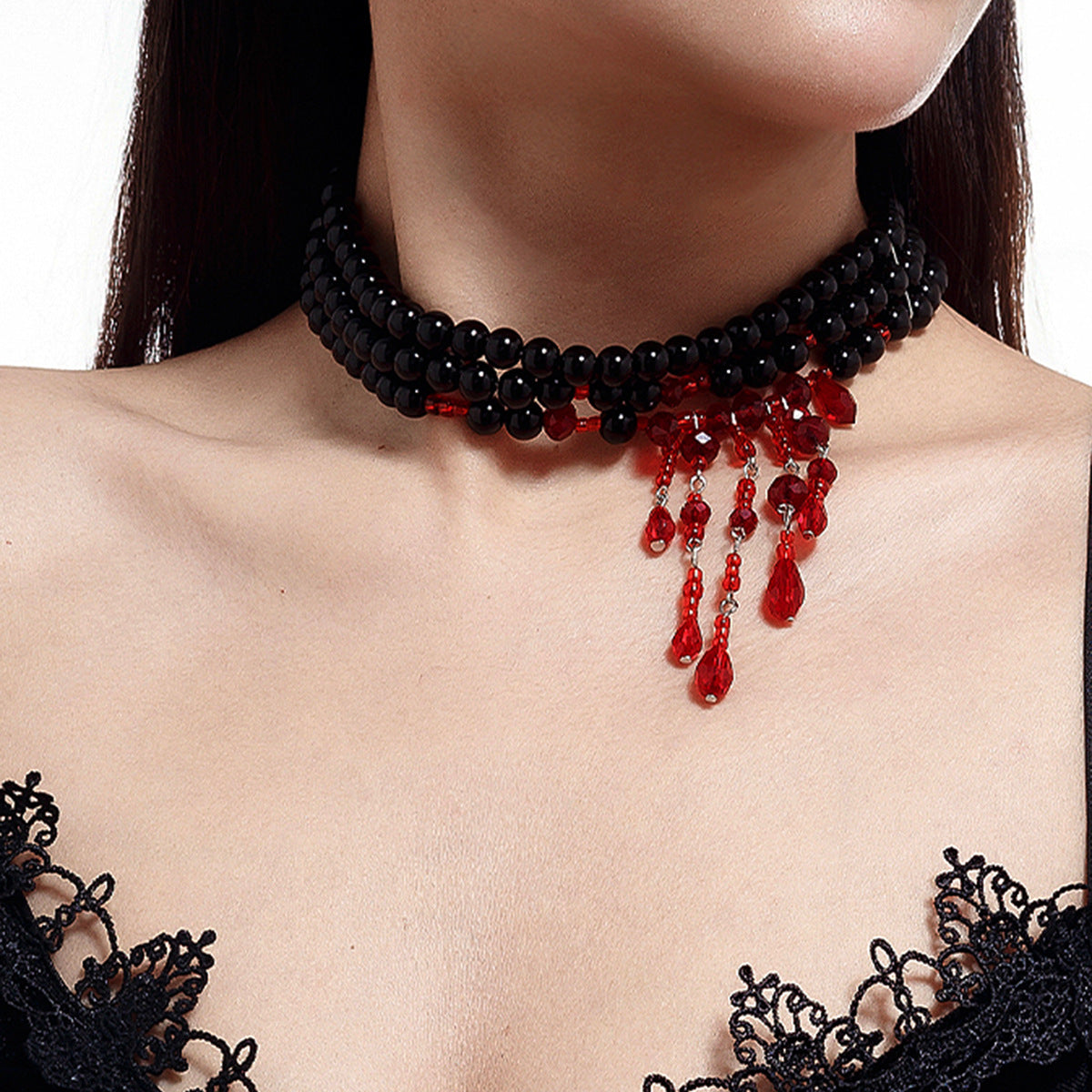 Wholesale Gothic Pearl Necklace  Blood Drops Tassel Crystal Clavicle Chain