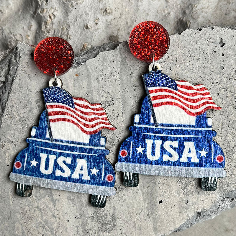 Wholesale 2 pairs/pack American Flag Independence Day Beer Wooden Earrings ACC-ES-HY005