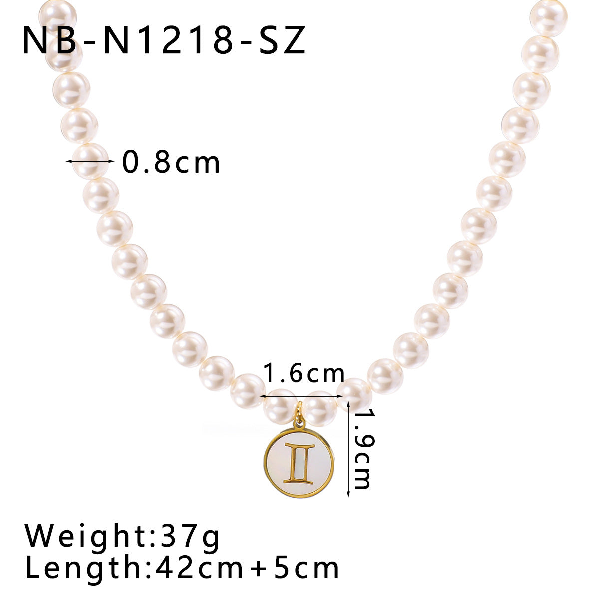 Wholesale 12 constellation stainless steel plated 18k gold white seashells pearl light luxury necklace