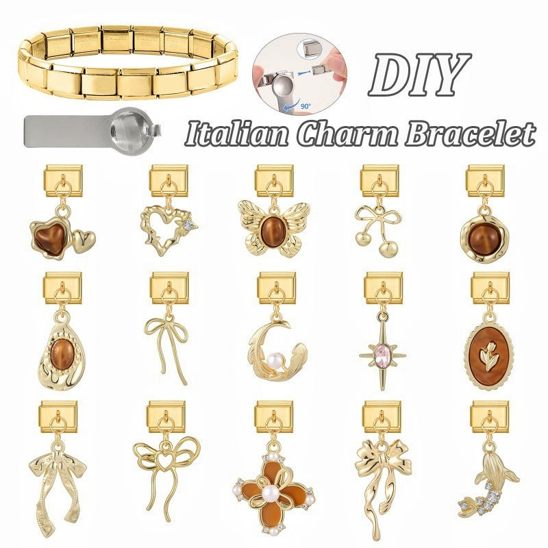 Wholesale Moon Heart Butterfly Flower DIY Charm Pendant Stainless Steel Gold Base Fashion Accessory