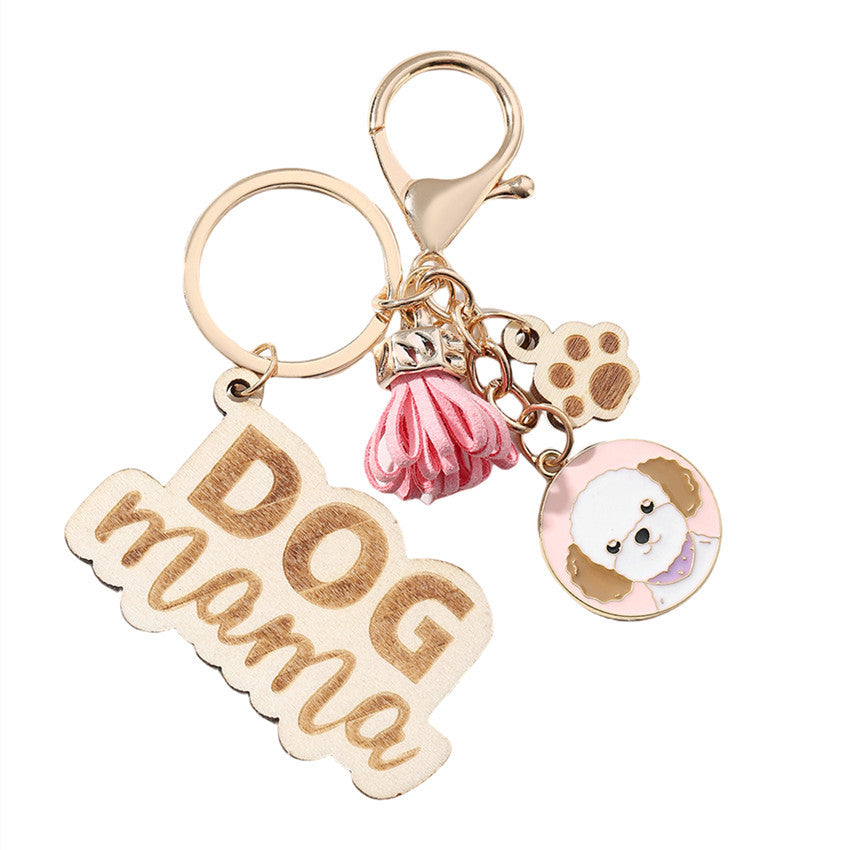 Wholesale English Letter Mother's Day Tassel Wood Keychain ACC-KC-RongR061