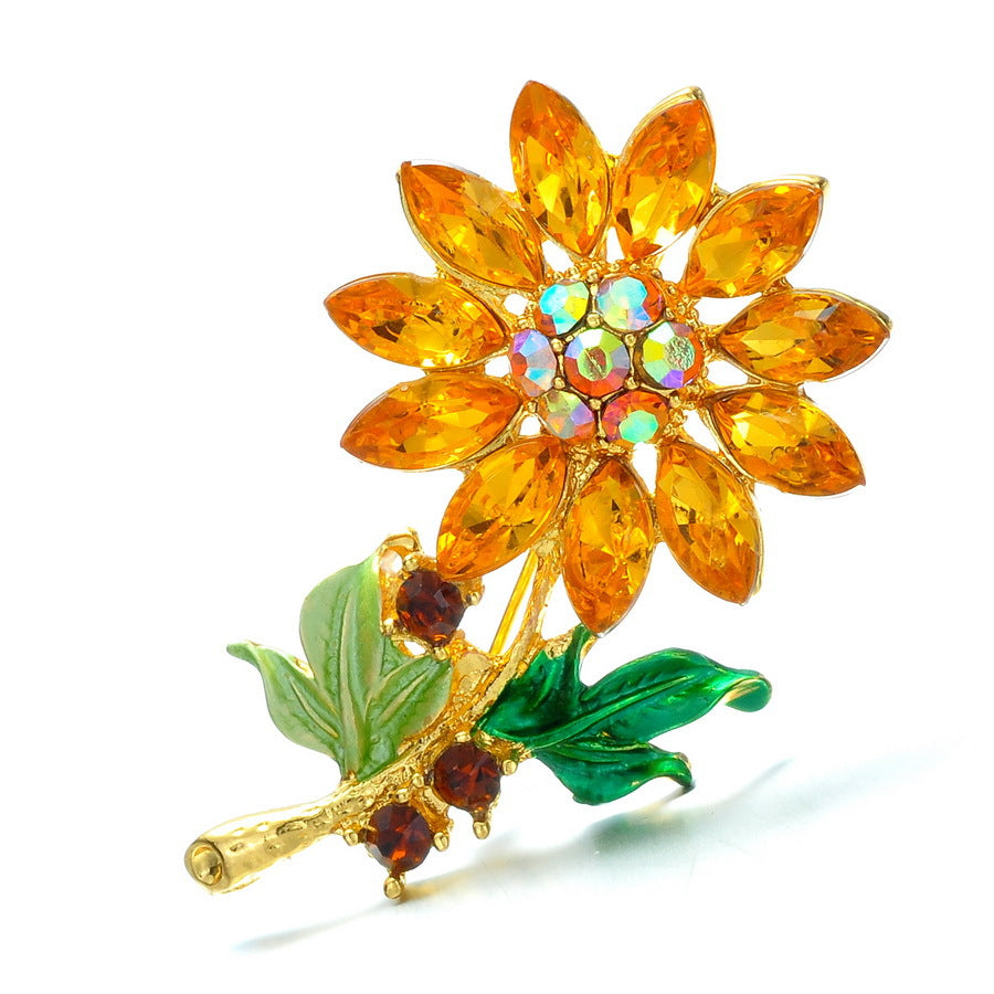 Wholesale sunflower rhinestone flower plant brooch