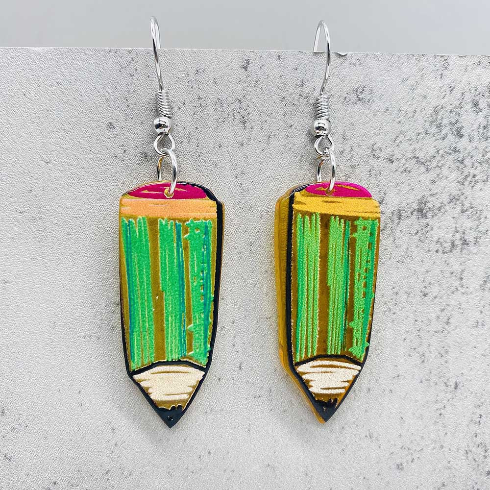 Wholesale teacher's day school season earrings   color pencil acrylic printed earrings