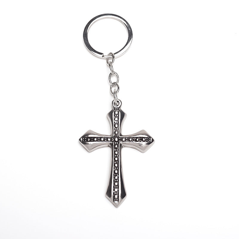 Wholesale Retro Flame Cross Alloy Keychain Silver Tone Electroplated Trendy Car Key Accessory Gift Resale