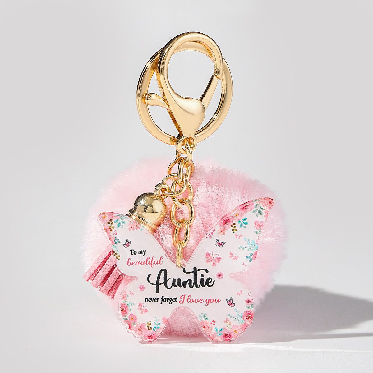 Wholesale Butterfly MOM Grandma Fur Ball Mother's Day Gift Acrylic Keychain Pom Pom ACC-KC-HuiWen013
