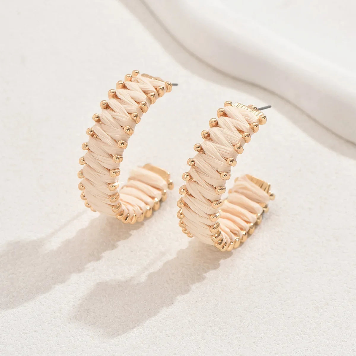 Wholesale Bohemian C- Shaped Rafi Grass Wrap Earrings