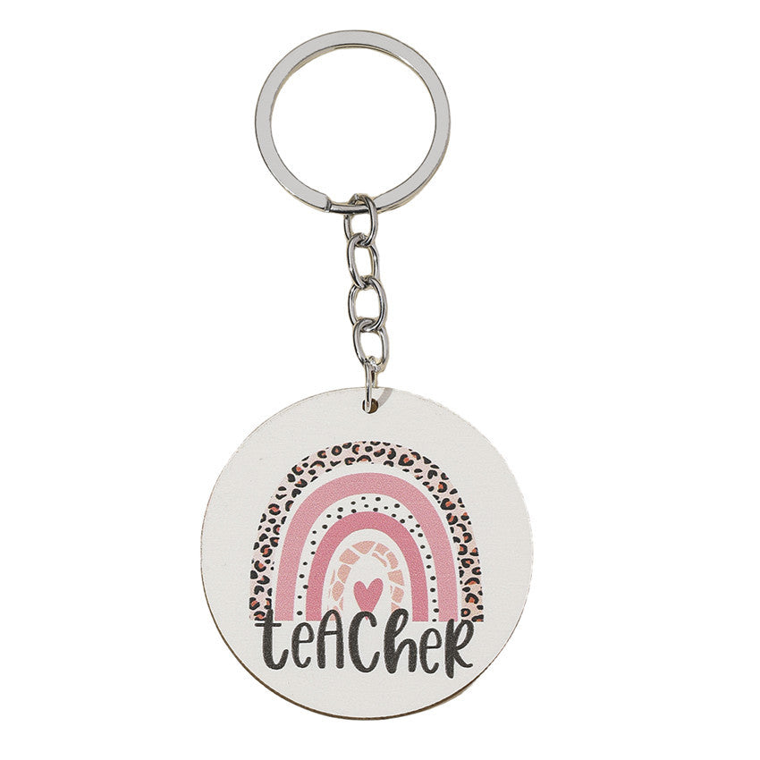 Wholesale Leopard Print Rainbow Teacher's Day Wooden Keychain ACC-KC-RongR025