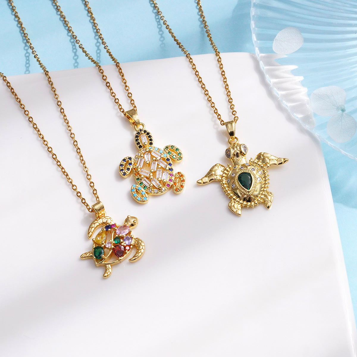 Wholesale  copper gold-plated zircon marine turtle titanium steel necklace