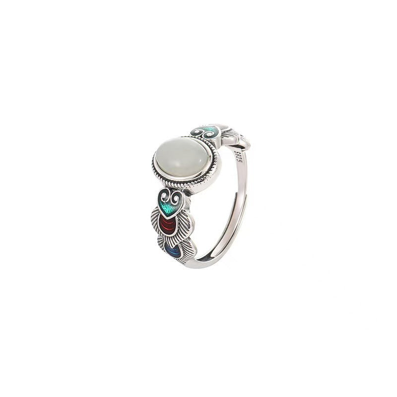 Wholesale Mongolian Ethnic Design Retro Ring Copper Adjustable White Stone Fashion Accessory
