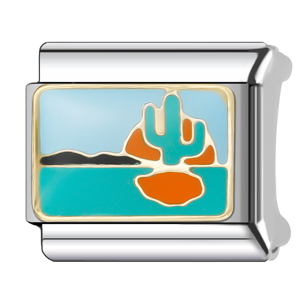 Wholesale Italian Charm Bracelet 9mm DIY Splicing Holiday Scenery Stainless Steel Composable Bracelet