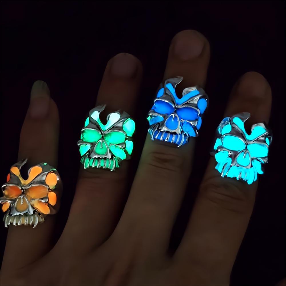 Wholesale Vintage  Alloy Ghost Rider Luminous Skull Men' s Ring