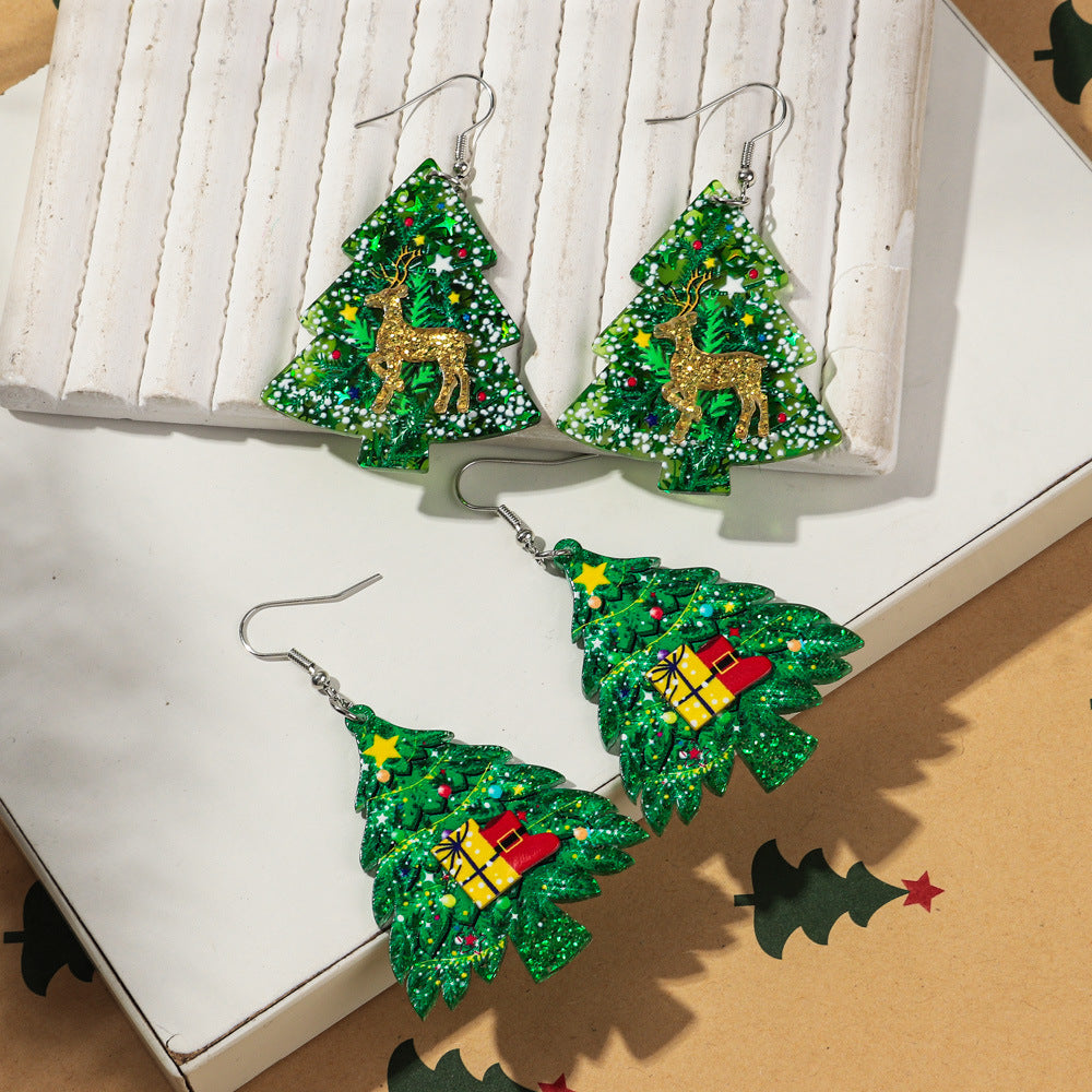 Wholesale Christmas Festival Snowflake Elk Christmas Tree Acrylic Earrings