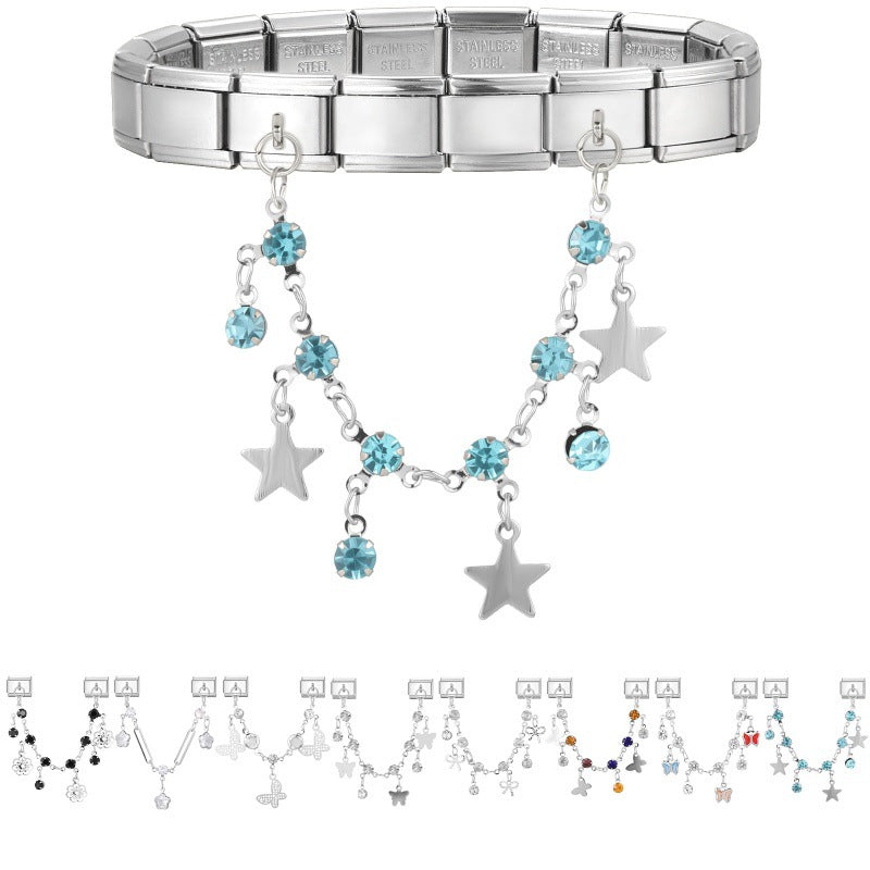 Wholesale Fresh and Simple DIY Modular Charm Bracelet Stainless Steel Butterfly Star Pendant Jewelry Set for Crafting