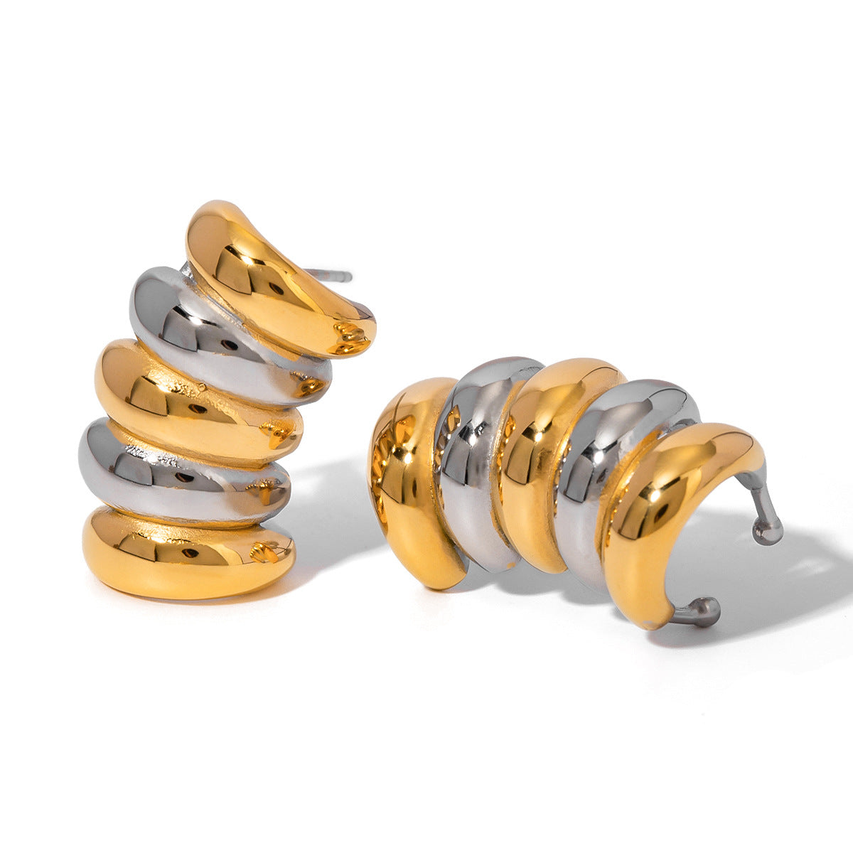 Wholesale Light luxury 18k gold stainless steel color matching stripe multi-layer ear clip earrings