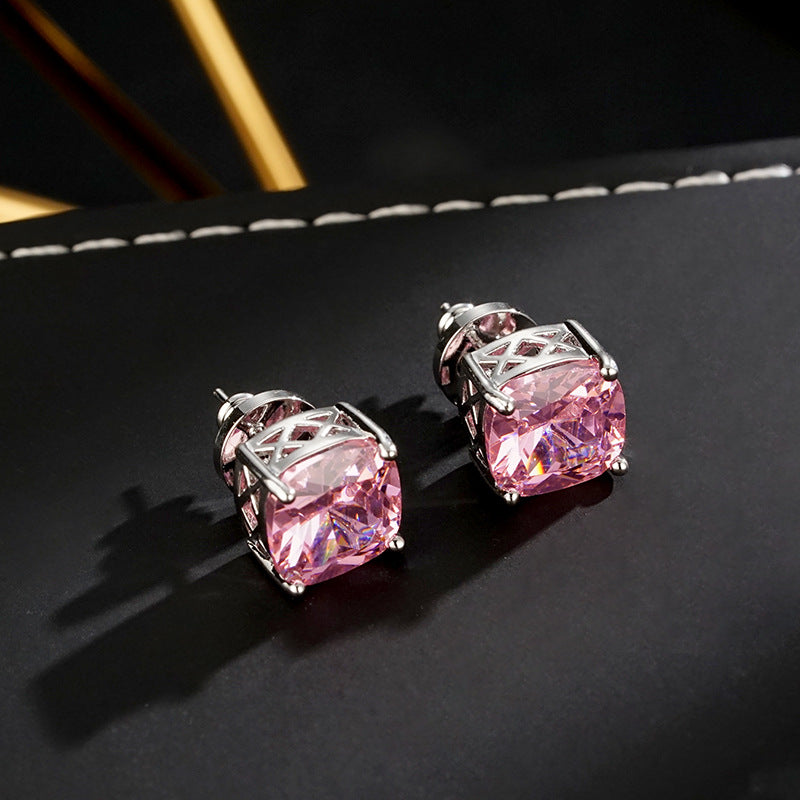 Wholesale  inlaid zircon square pink square earrings