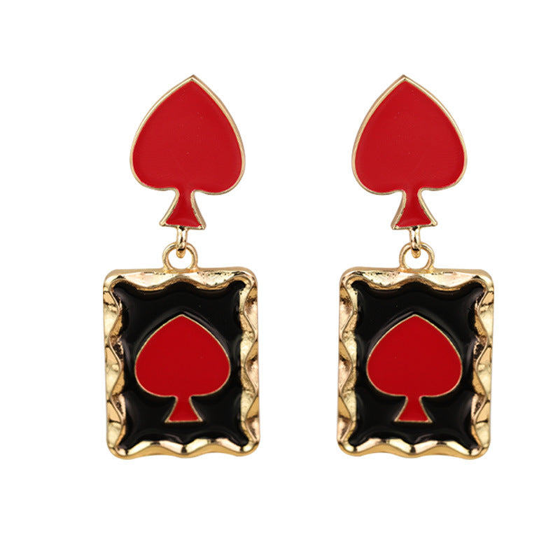 Wholesale red heart playing cards vintage oil dripping alloy earrings ACC-ES-RuLong008