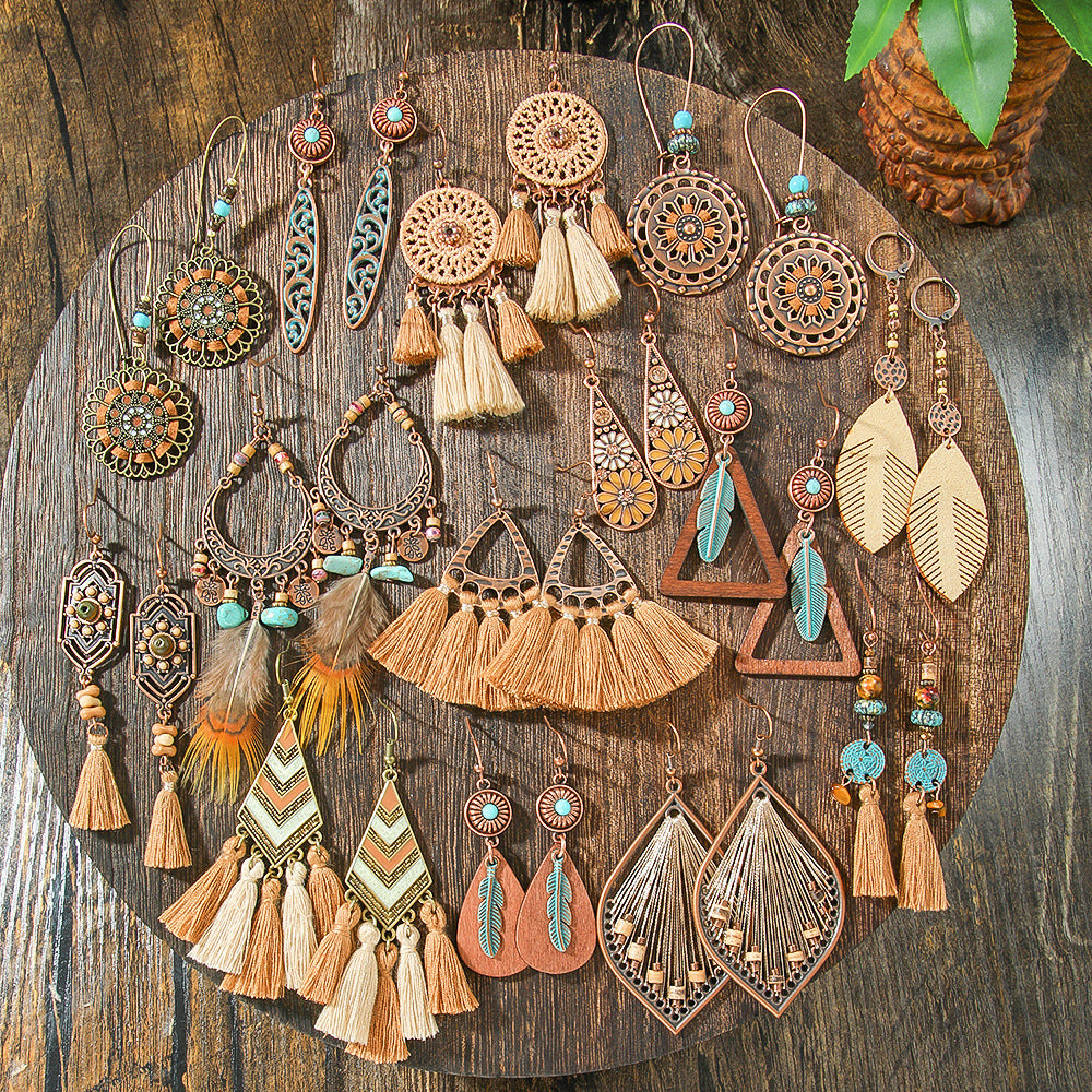 Wholesale Zinc Alloy Bohemian Geometric Tassel Earring Set - Trendy Jewelry Accessory for Boutique Resale