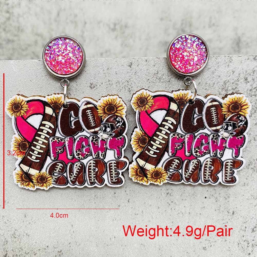 Wholesale Sports Wooden Pink Rugby Valentine's Day Earrings