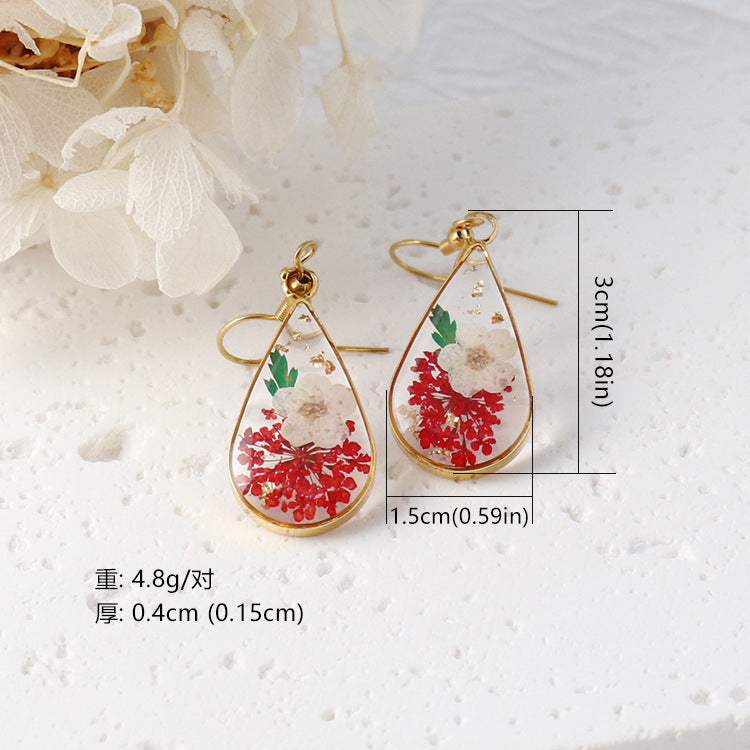 Wholesale Christmas Dried Flower Resin Preserved Flower Earrings