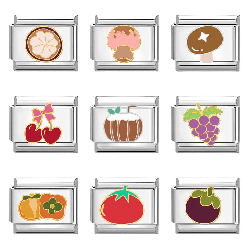 Wholesale Italian Charm Bracelet 9mm DIY Splicing Fruits and Vegetables Stainless Steel Composable Bracelet