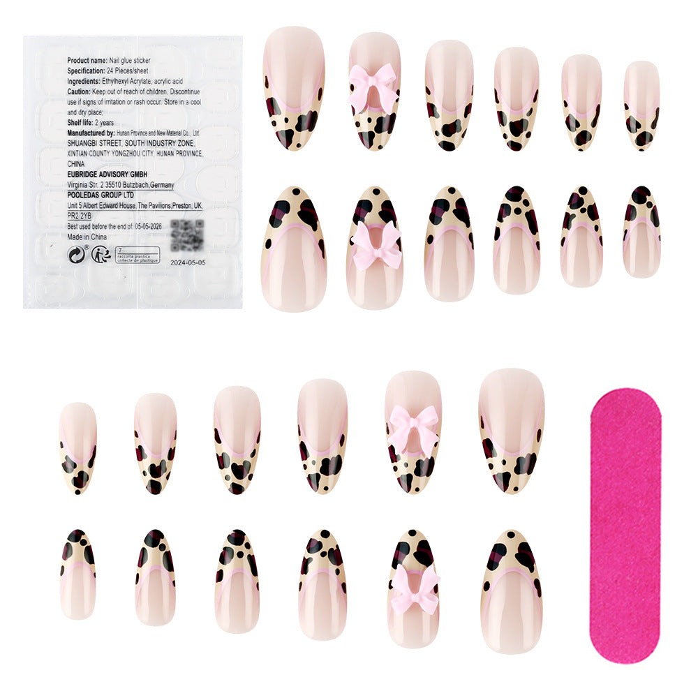 Wholesale 24 Pieces/box Valentine's Day Leopard Bow Nails Kits Nail Stickers ACC-NS-MiKe036