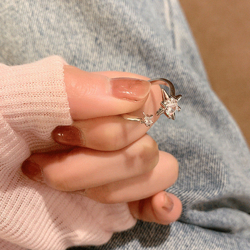 Wholesale Zircon Four Pointed Star Open Ring Women S Fashion Jewelry Accessory Gift For Girlfriend Boutique Resale