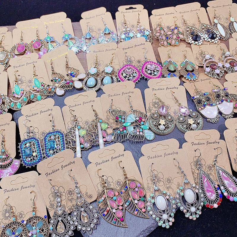 Wholesale Random color 10pcs Retro Exaggerated Earrings Gold-plated Ethnic Style Teardrop-shaped Earrings Vintage Earrings ACC-ES-Pabo002